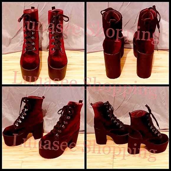 Velvet Goth platform boots - Picture 3 of 5